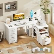 Casacomoda 55 inch Computer Desk with 5 Drawers and File Cabinet for Storage, Office Desk with Storage Shelf \u0026 Power Outlets, Home Office Desks, White